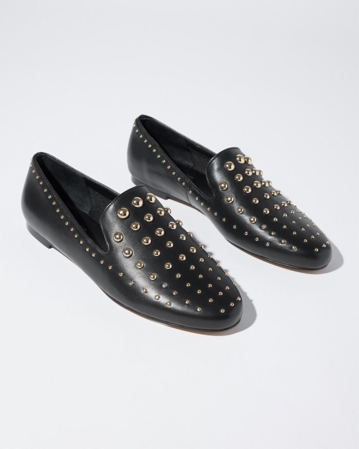 Women's Studded Leather Loafers - Black