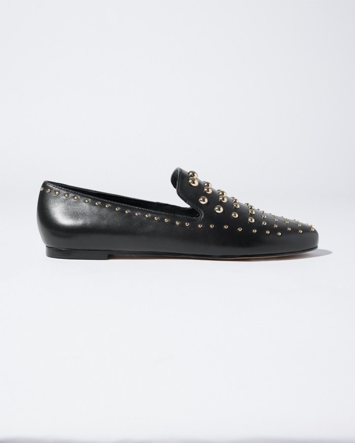 Women's Studded Leather Loafers - Black