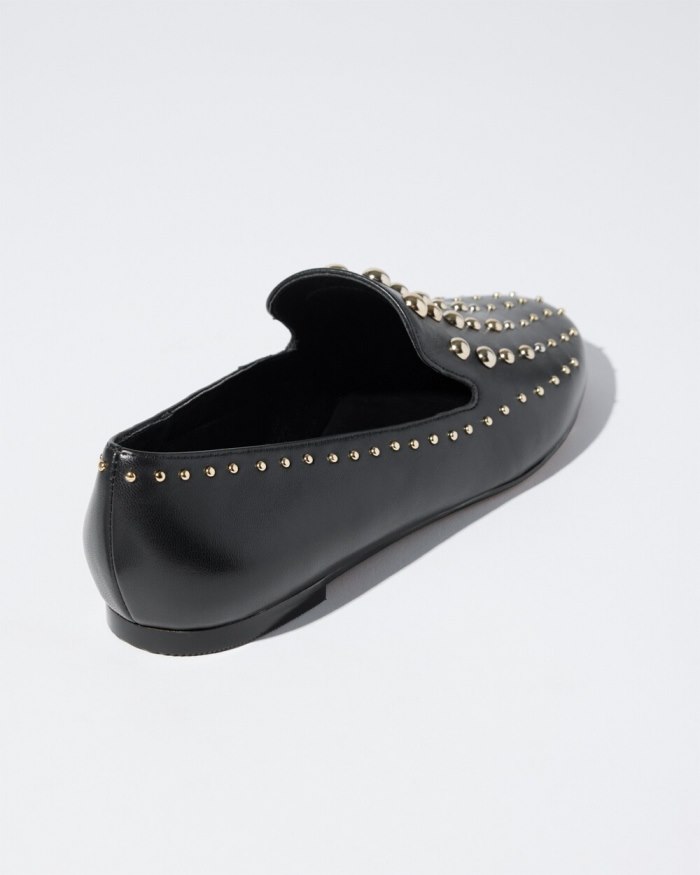 Women's Studded Leather Loafers - Black