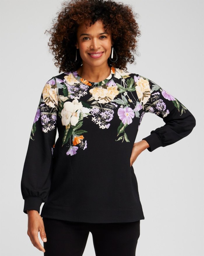 Women's Zenergy French Terry Floral Pullover - Black