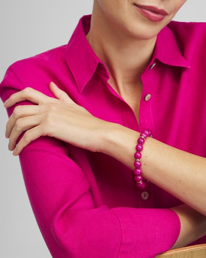 Women's Magenta Beaded Stretch Bracelet - Magenta Rose