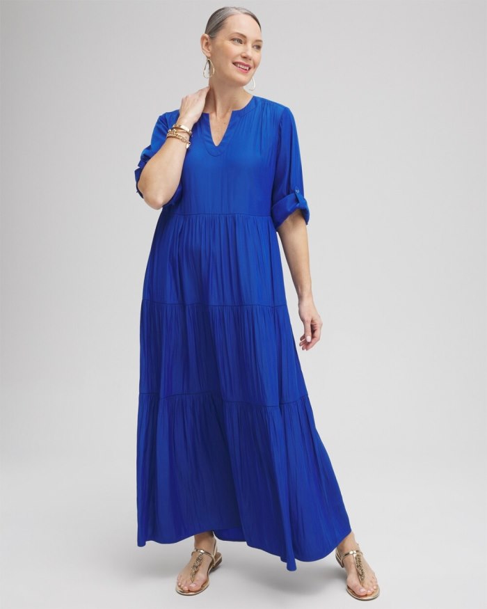 Women's Tiered A-line Maxi Dress - Intense Azure