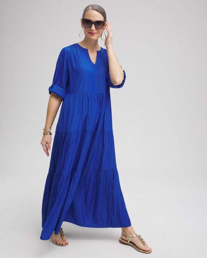 Women's Tiered A-line Maxi Dress - Intense Azure