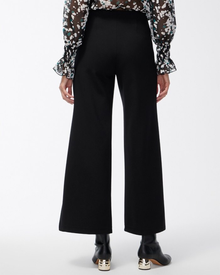 Women's Ponte Pintuck Wide Leg Ankle Pants - Black