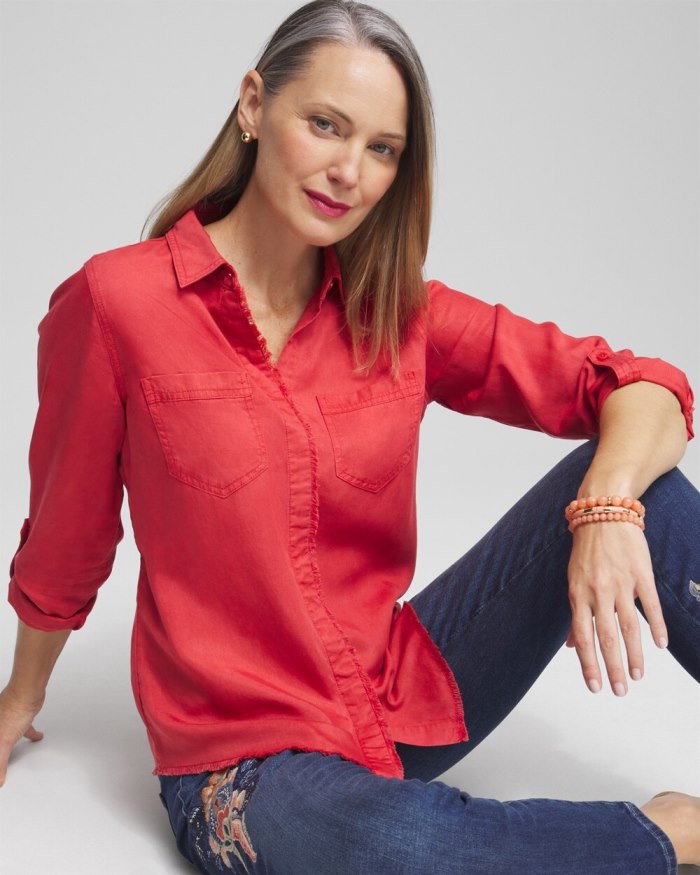 Women's Twill Fringe Hem Shirt - Ginger Rose