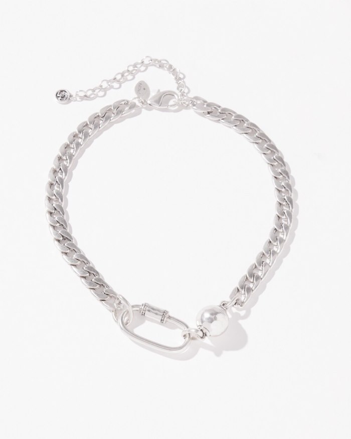 Women's Silver Tone Carabiner Necklace - Silver