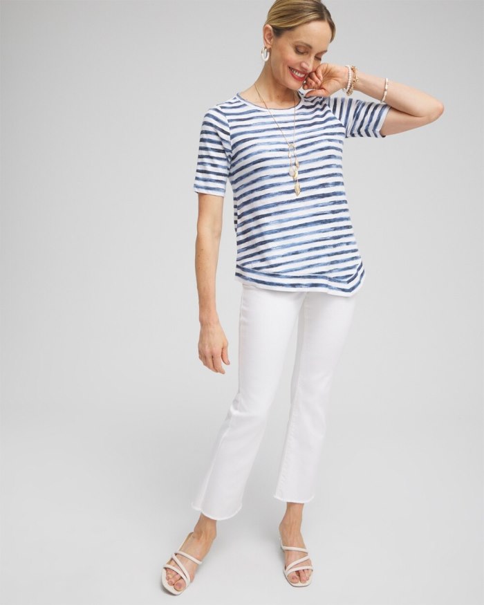 Women's Stripe Asymmetrical Elbow Sleeve Tee - Classic Navy