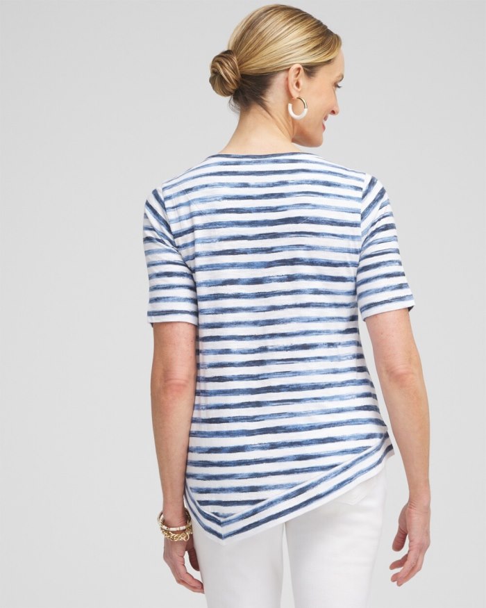 Women's Stripe Asymmetrical Elbow Sleeve Tee - Classic Navy