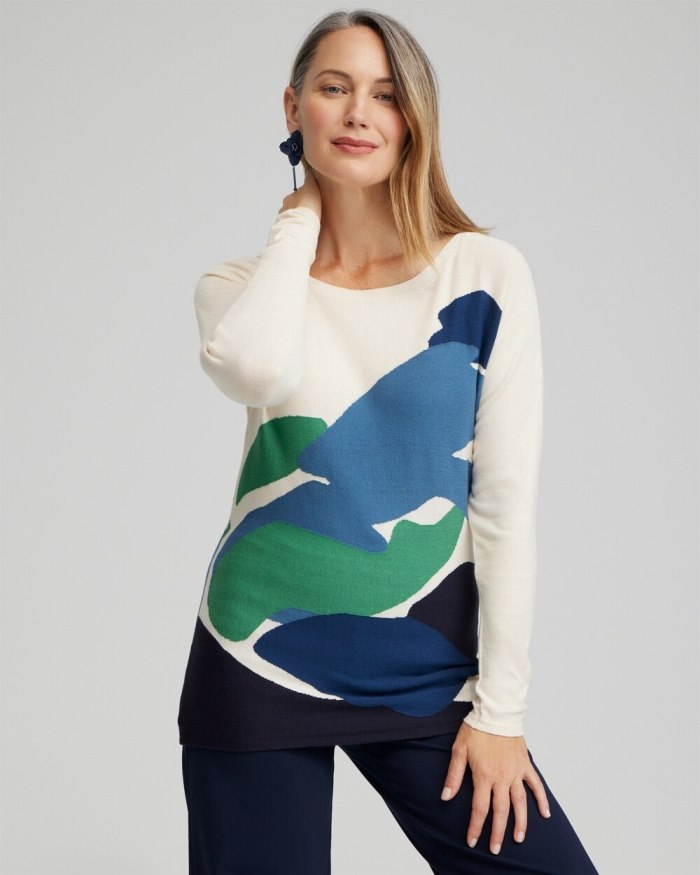 Women's Intarsia Dolman Pullover Sweater - Classic Navy - Click Image to Close