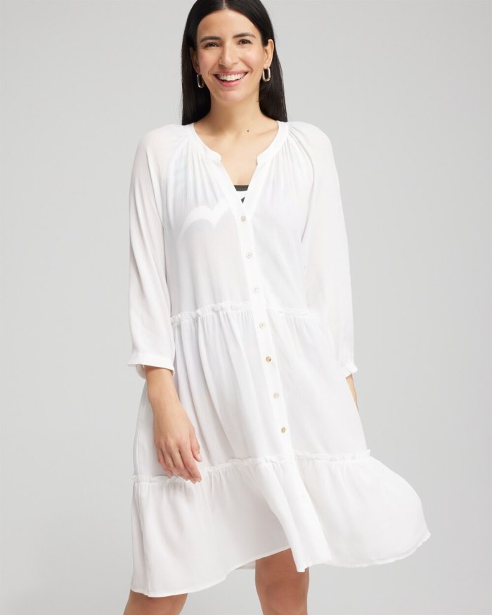 Women's Button Front Swim Coverup - Alabaster