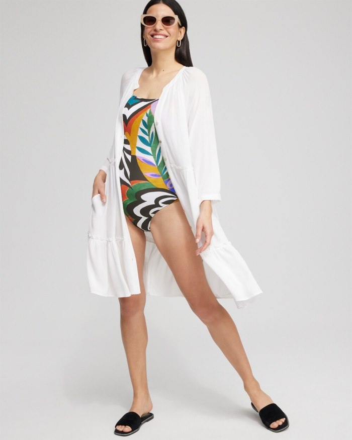 Women's Button Front Swim Coverup - Alabaster