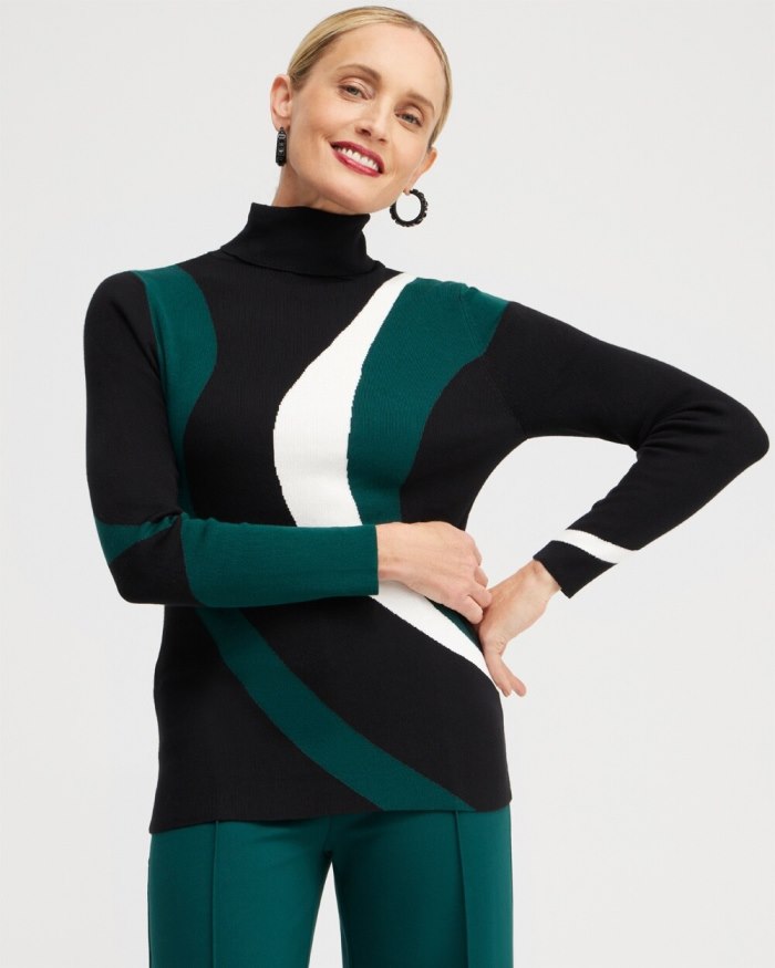 Women's ECOVERO Intarsia Turtleneck Sweater - Black - Click Image to Close