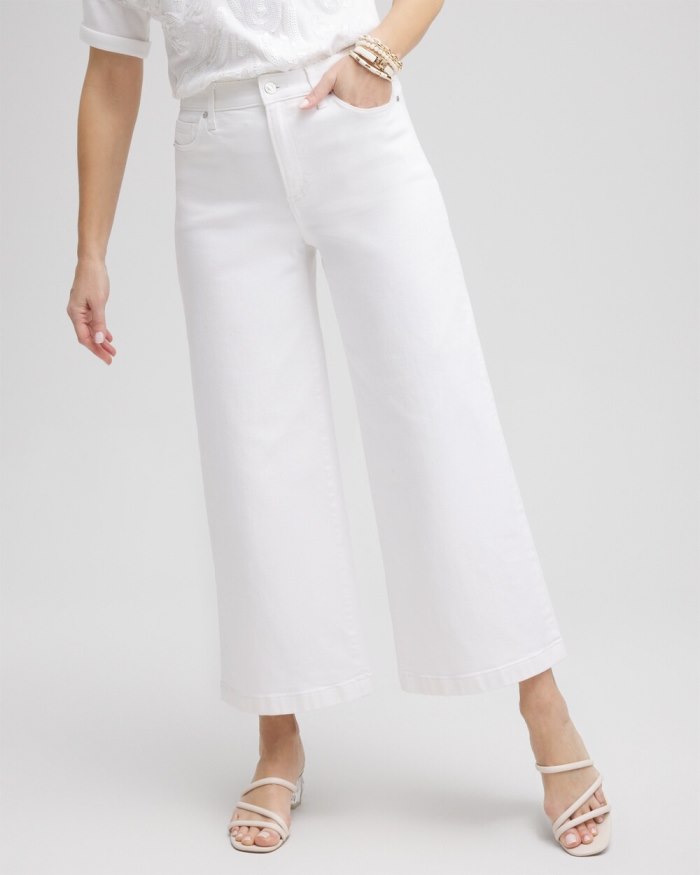 Women's High Rise Wide Leg Cropped Jeans - Alabaster