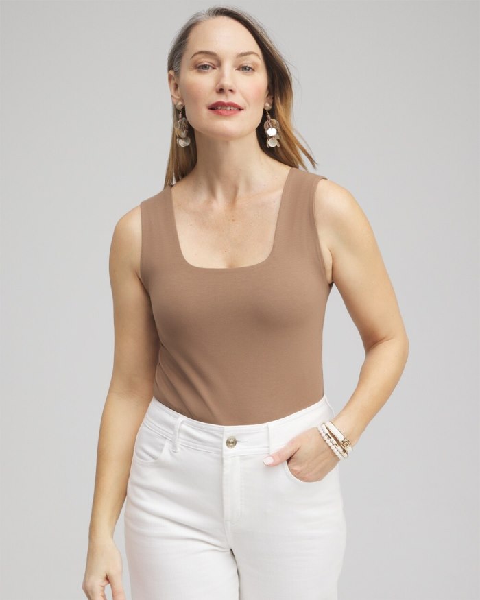 Women's Contour Cotton Square Neck Tank - Teakwood