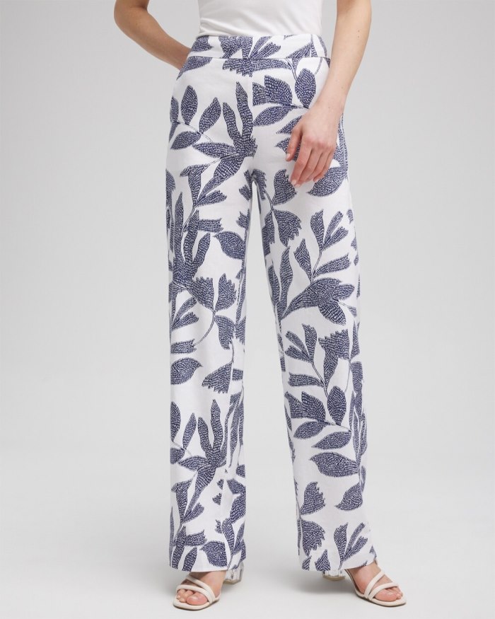 Women's Linen Blend Leaf Print Pants - Alabaster/Evening Eclipse