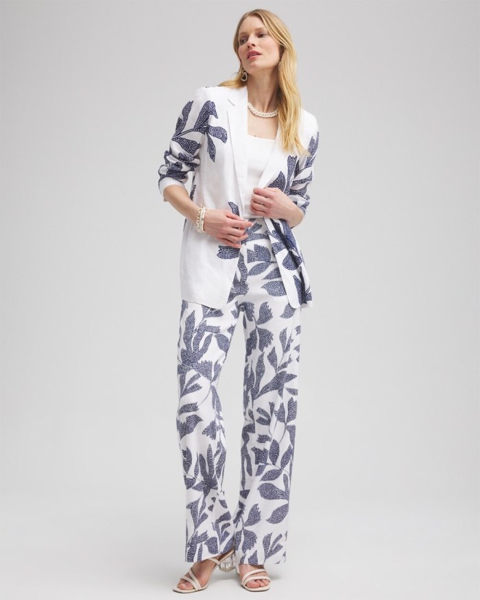 Women's Linen Blend Leaf Print Pants - Alabaster/Evening Eclipse