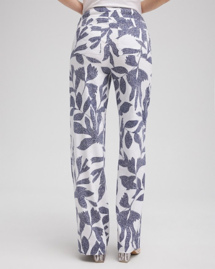 Women's Linen Blend Leaf Print Pants - Alabaster/Evening Eclipse