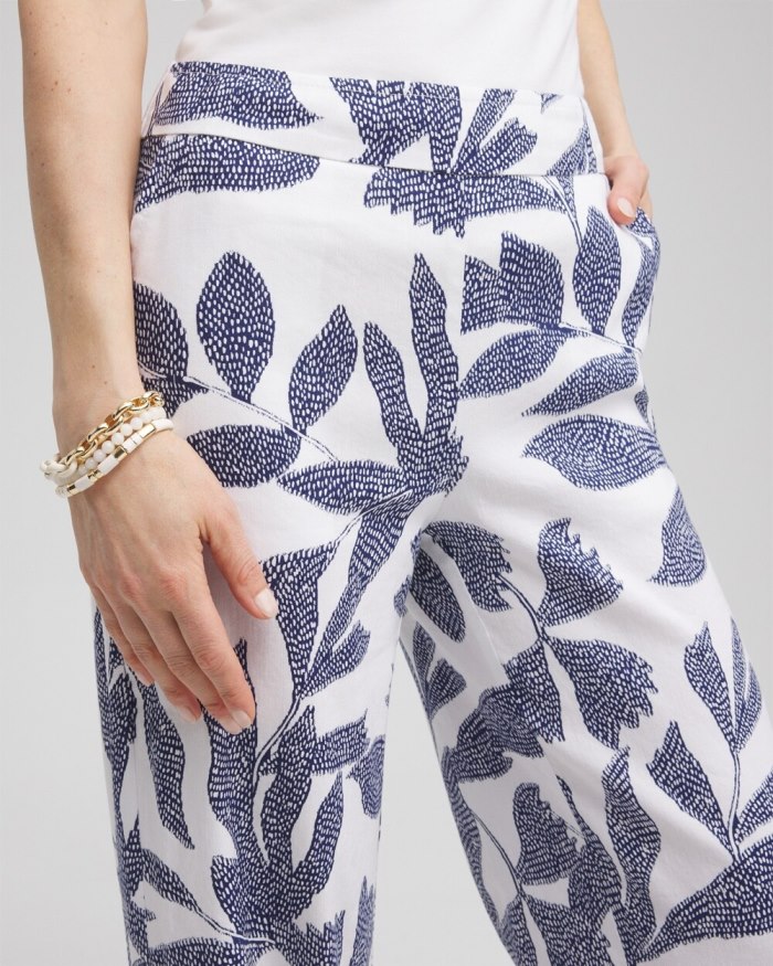 Women's Linen Blend Leaf Print Pants - Alabaster/Evening Eclipse