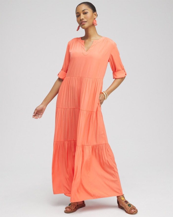 Women's Tiered A-line Maxi Dress - Nectarine