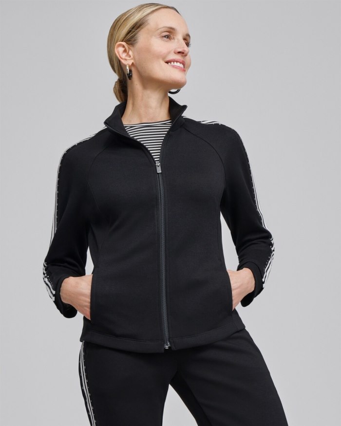 Women's Zenergy Studded Double Knit Jacket - Black - Click Image to Close