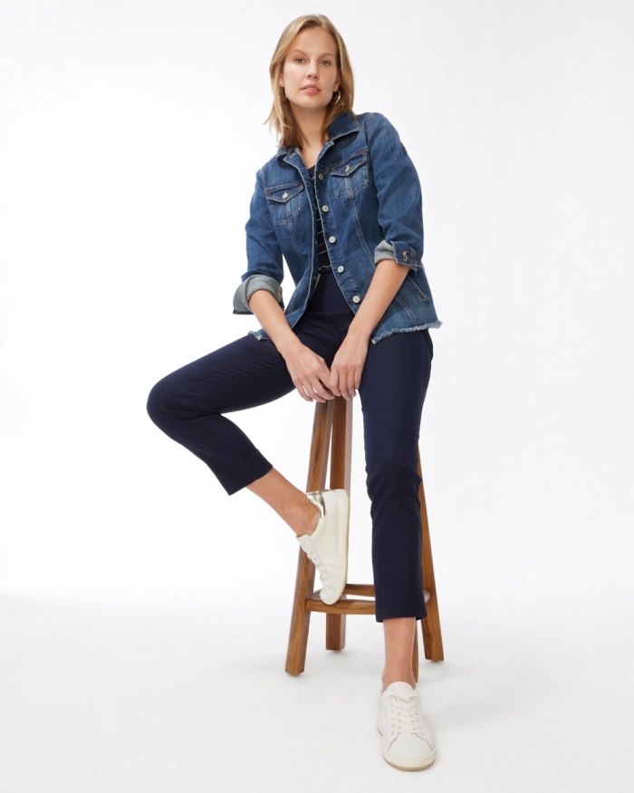 Women's Indigo Frayed Hem Denim Jacket - Baltic Indigo