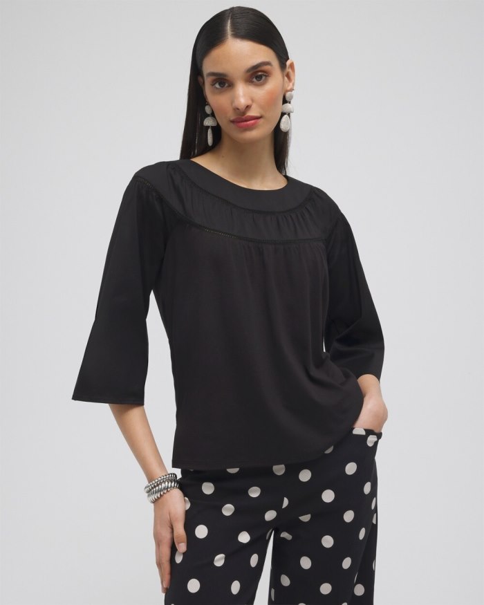 Women's Eyelet Trim Top - Black