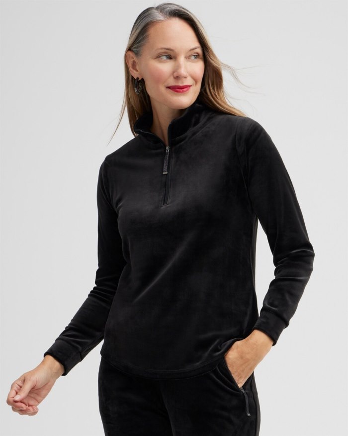 Women's Zenergy Velour Half Zip Pullover - Black - Click Image to Close