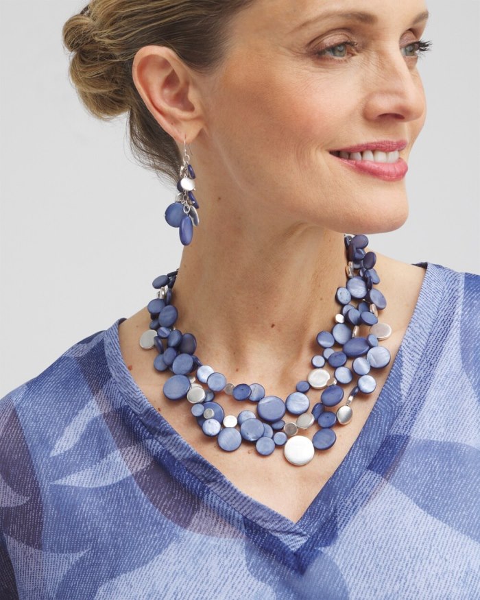 Women's Blue Shell Multistrand Necklace - Blue Multi