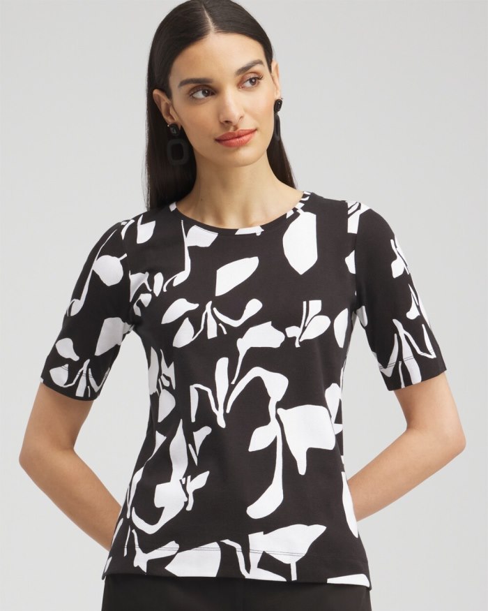 Women's Abstract Everyday Elbow Sleeve Tee - Black