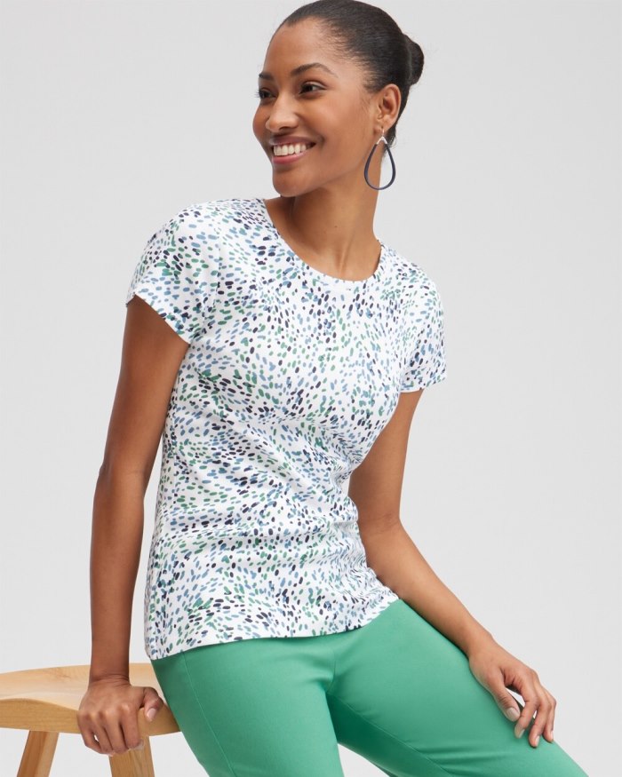 Women's Dot Print Cap Sleeve Tee - Alabaster