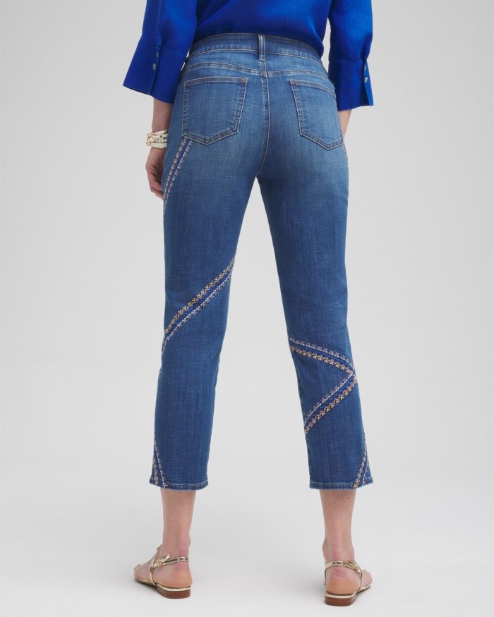 Women's Girlfriend Embroidered Cropped Jeans - Corfu Indigo