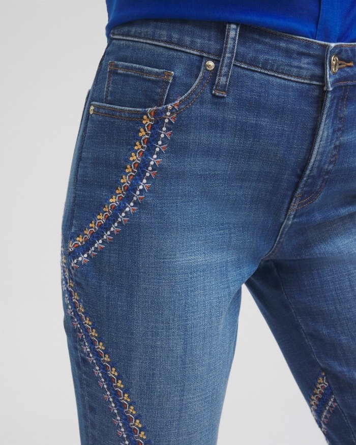 Women's Girlfriend Embroidered Cropped Jeans - Corfu Indigo