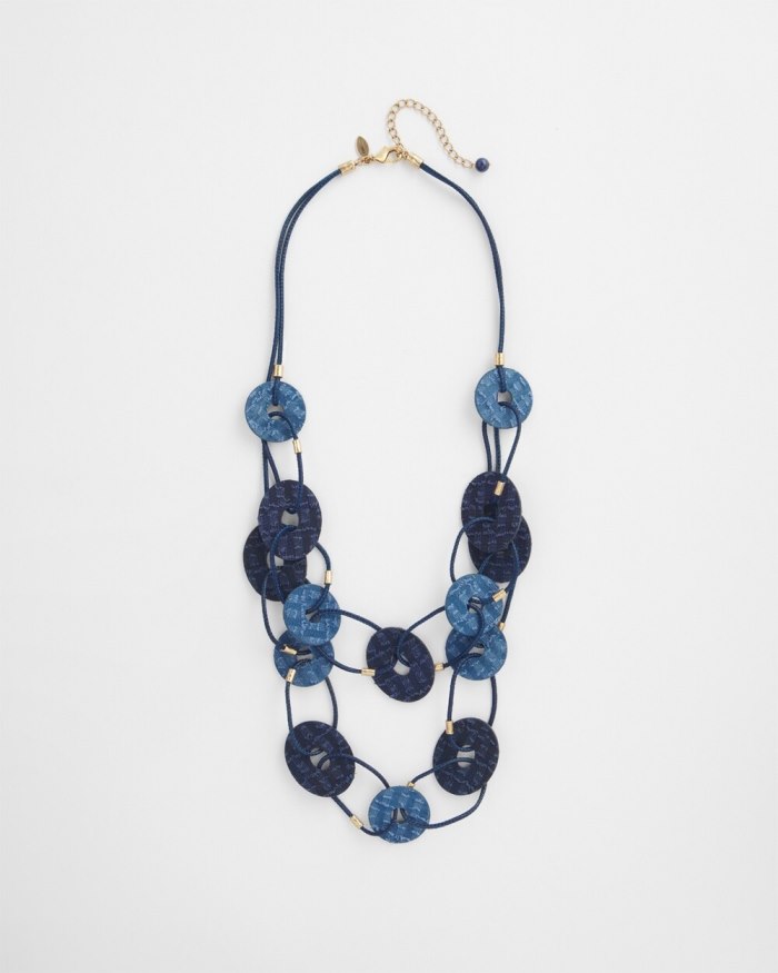 Women's Denim Multistrand Necklace - Navy Blue - Click Image to Close