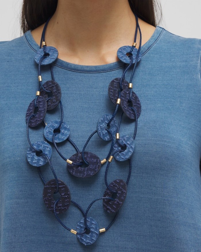 Women's Denim Multistrand Necklace - Navy Blue