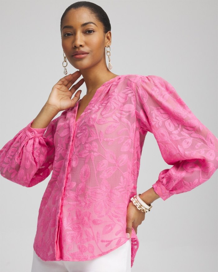 Women's Chiffon Embroidered Shirt - Marrakesh Pink - Click Image to Close