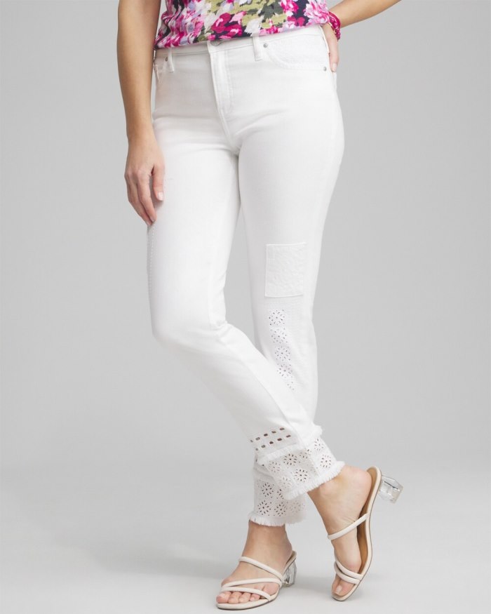 Women's Girlfriend Double Fray Ankle Jeans - Alabaster - Click Image to Close