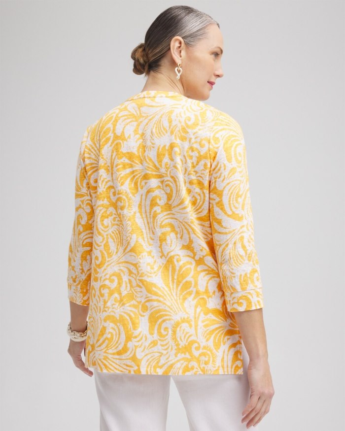 Women's Linen Paisley Embellished Tunic - Mango Sorbet