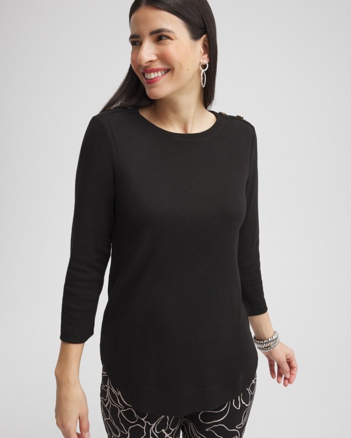 Women's Button Trim Ribbed Tunic - Black