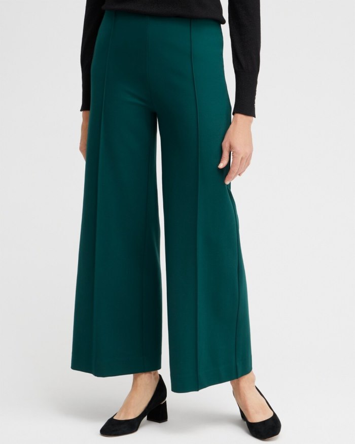 Women's Ponte Pintuck Wide Leg Ankle Pants - Enchanted Forest