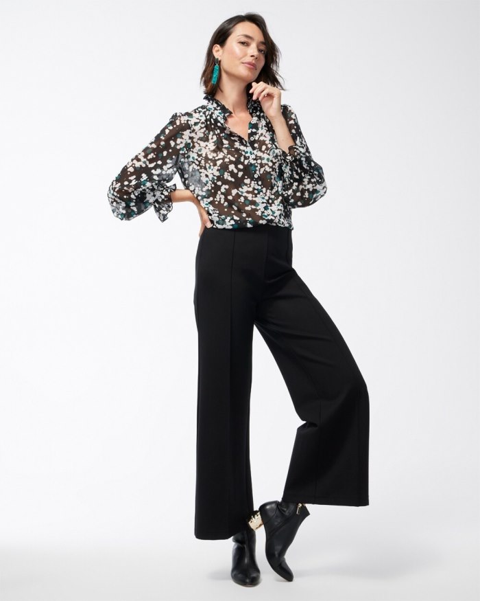 Women's Ponte Pintuck Wide Leg Ankle Pants - Enchanted Forest