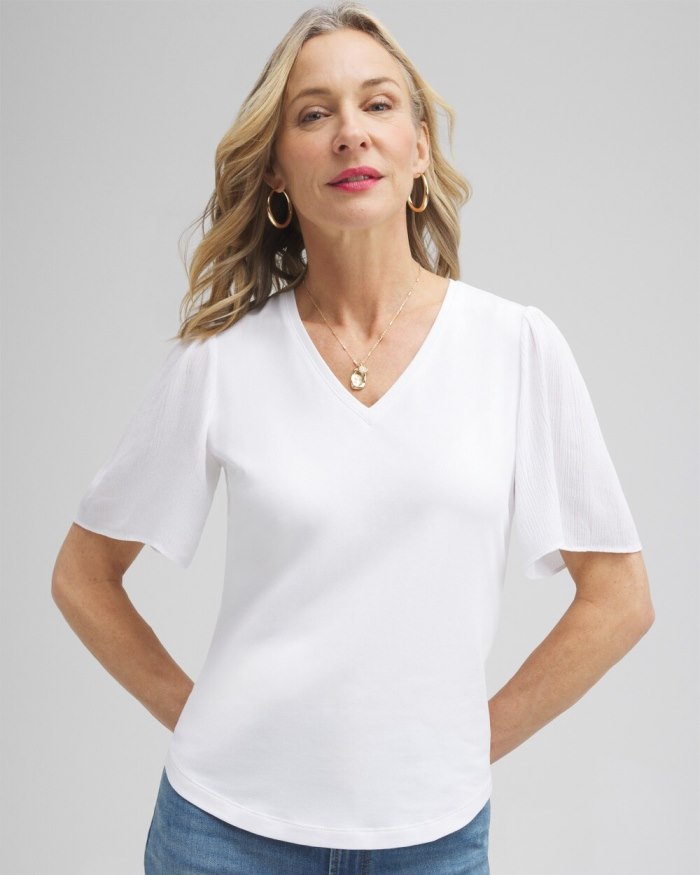 Women's Gauze Flutter Sleeve Top - Alabaster