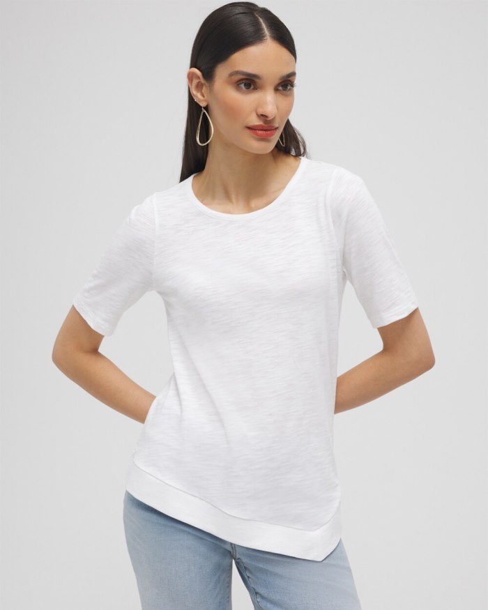 Women's Asymmetrical Elbow Sleeve Tee - Alabaster - Click Image to Close