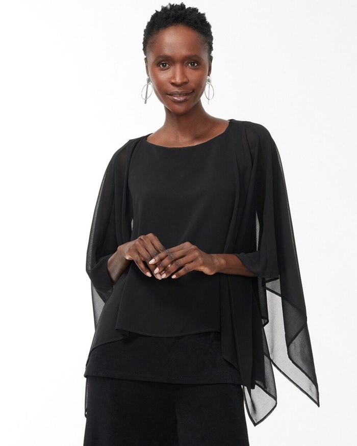 Women's Travelers Chiffon Layered Top - Travelers Black - Click Image to Close