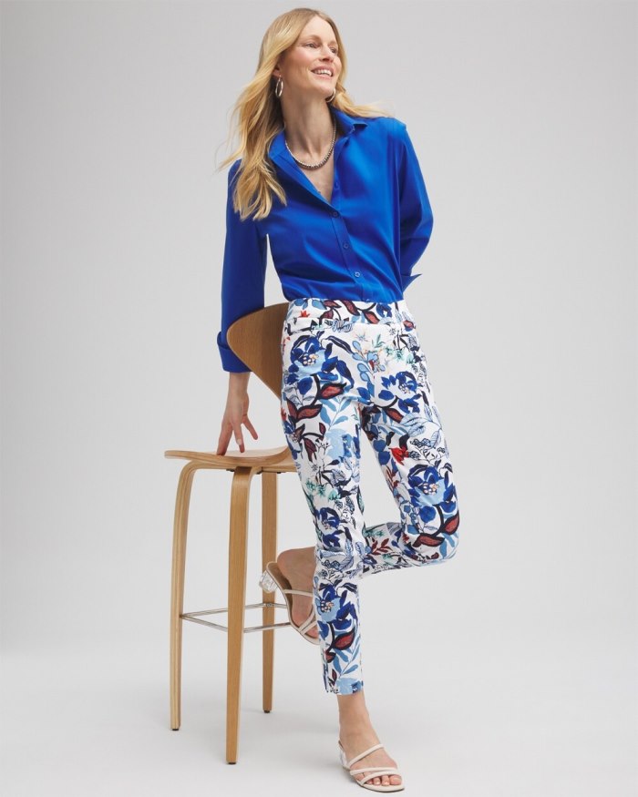 Women's Brigitte Cool Floral Ankle Pants - Alabaster/Classic Navy