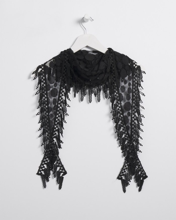 Women's Lace Fringe Scarf - Black - Click Image to Close