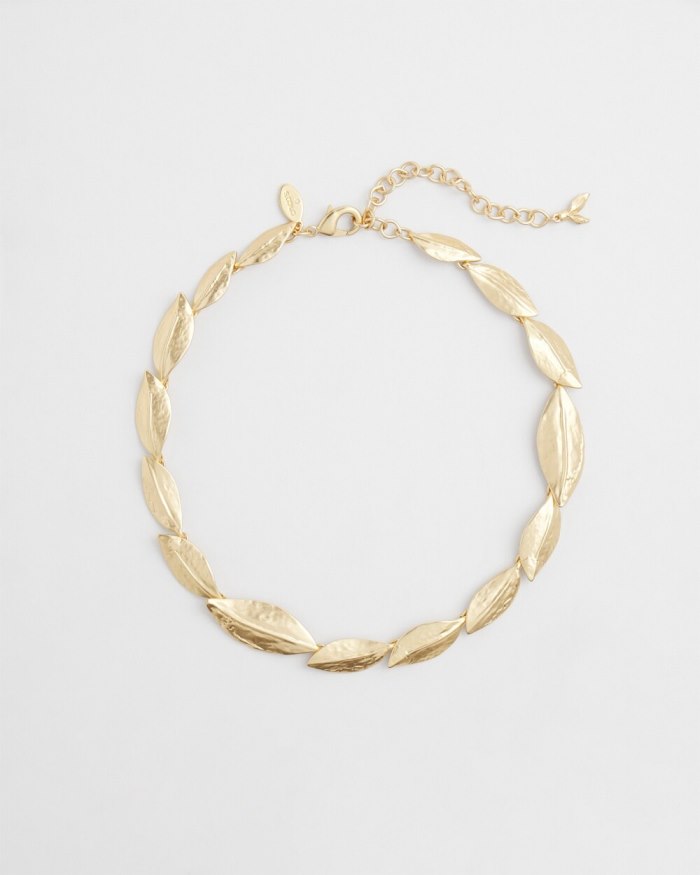 Women's Gold Tone Leaf Bib Necklace - Gold - Click Image to Close