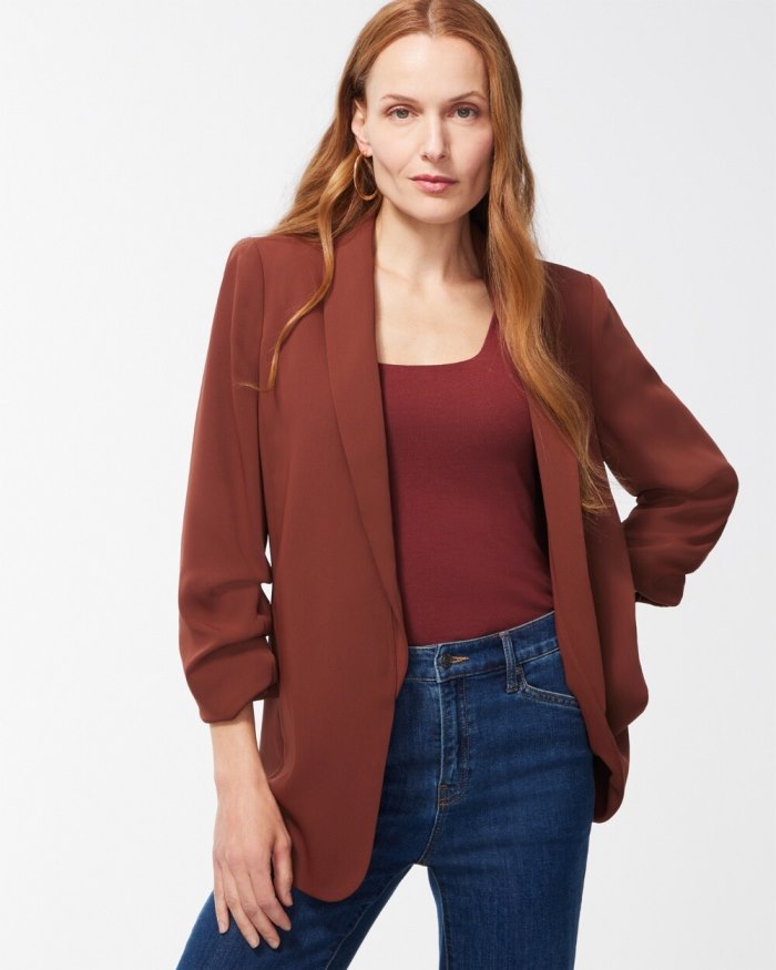 Women's Ruched Sleeve Blazer - Chocolate Fondant