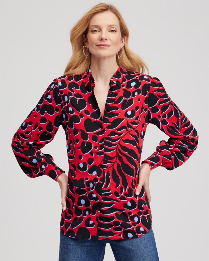 Women's Twill Animal Print Tunic - Love Letter Red