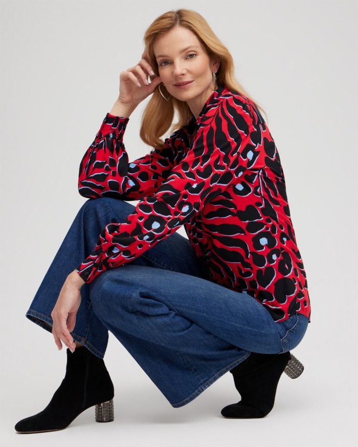 Women's Twill Animal Print Tunic - Love Letter Red