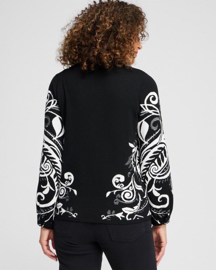 Women's Floral Jacquard Cardigan - Black